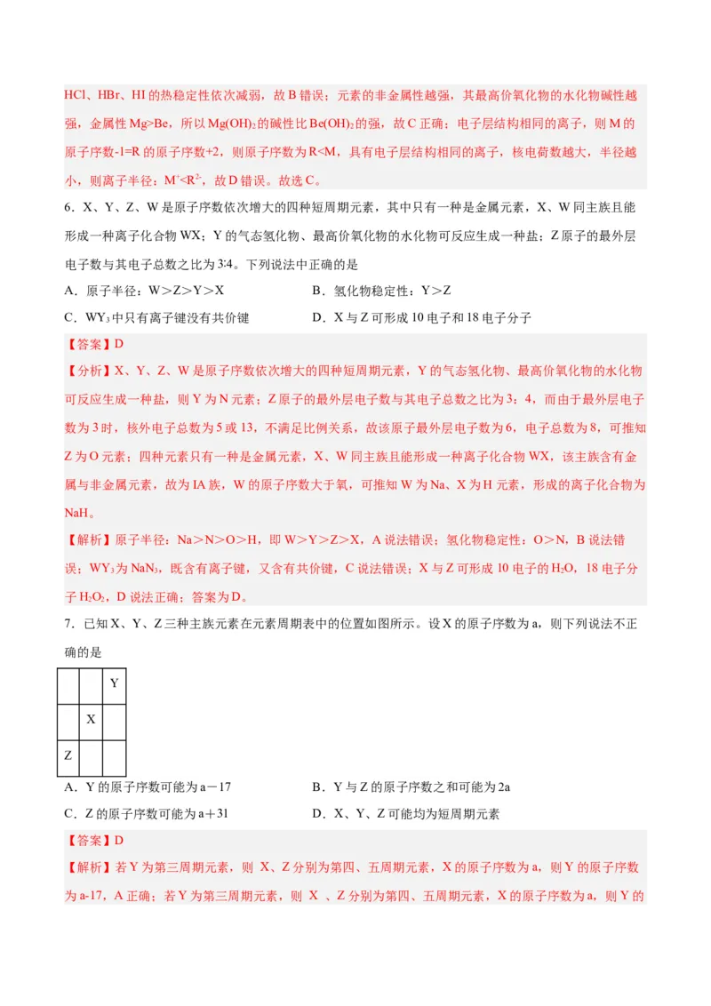 第14讲元素周期律和元素周期表（练）-2024年高考化学大一轮复习精讲精练+专题讲座（解析版）_05高考化学_2024年新高考资料_1.2024一轮复习