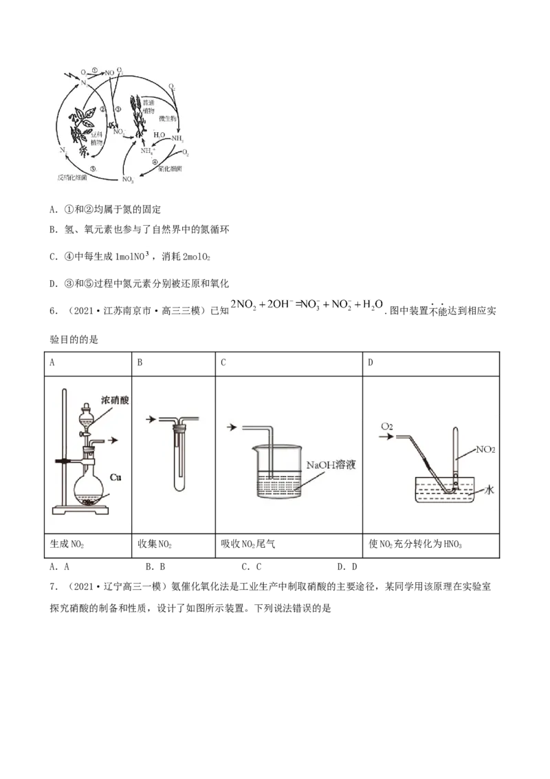 第14讲氮及其化合物（精练）-2022年一轮复习讲练测（原卷版）_05高考化学_新高考复习资料_2022年新高考资料_2022年高考化学一轮复习讲练测