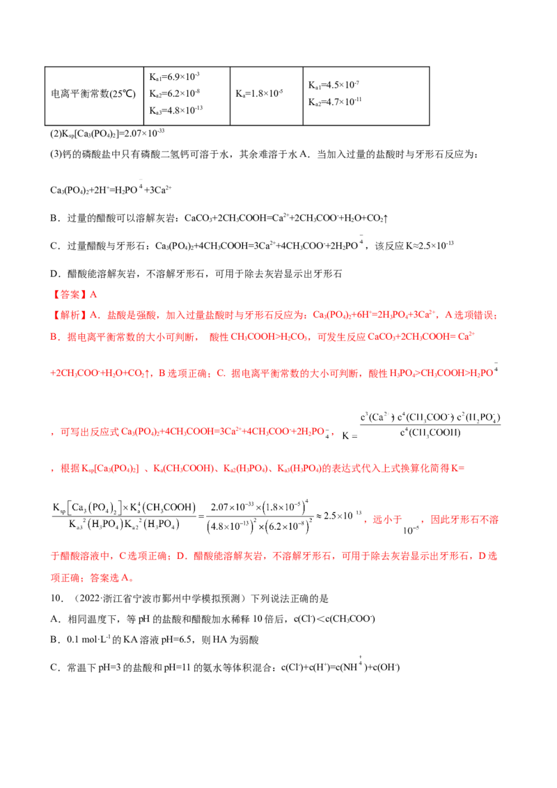 第23讲弱电解质的电离平衡（练）-2023年高考化学一轮复习讲练测（全国通用）（解析版）_05高考化学_通用版（老高考）复习资料_2023年复习资料_一轮复习