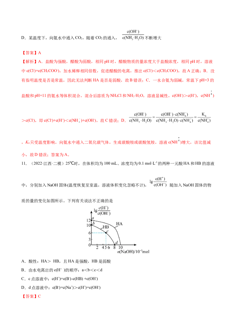 第23讲弱电解质的电离平衡（练）-2023年高考化学一轮复习讲练测（全国通用）（解析版）_05高考化学_通用版（老高考）复习资料_2023年复习资料_一轮复习