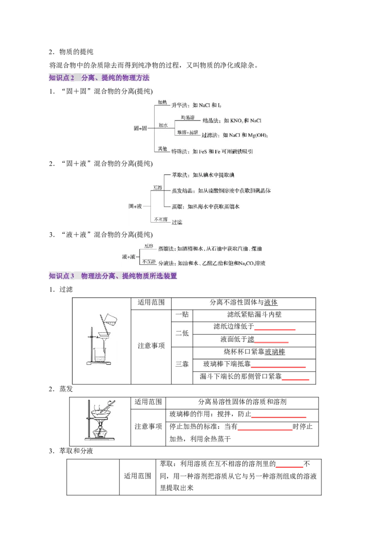 第02讲物质的分离、提纯与检验(讲义)(原卷版)_05高考化学_2025年新高考资料_一轮复习_2025年高考化学一轮复习讲练测（新教材新高考）_第十章化学实验基础与探究