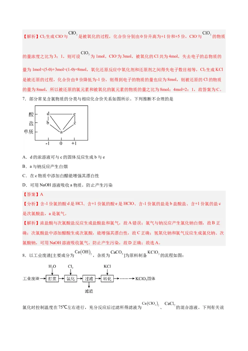 第10讲氯及其化合物（练）-2024年高考化学大一轮复习精讲精练+专题讲座（解析版）_05高考化学_2024年新高考资料_1.2024一轮复习_2024年高考化学大一轮复习精讲精练+专题讲座