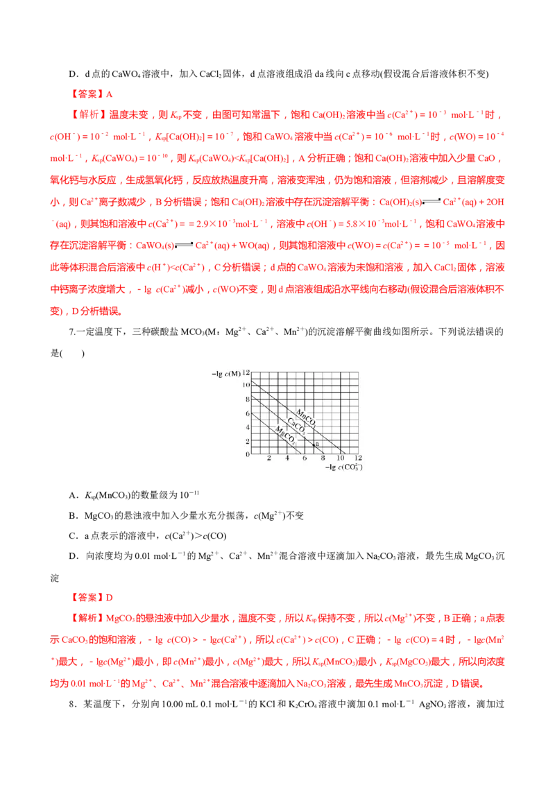 第24讲沉淀溶解平衡（练）-2023年高考化学一轮复习讲练测（新教材新高考）（解析版）_05高考化学_新高考复习资料_2023年新高考资料_一轮复习