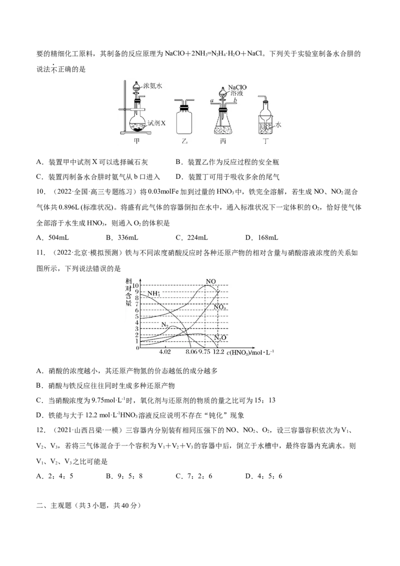 第14讲氮及其化合物（练）-2023年高考化学一轮复习讲练测（全国通用）（原卷版）_05高考化学_通用版（老高考）复习资料_2023年复习资料_一轮复习