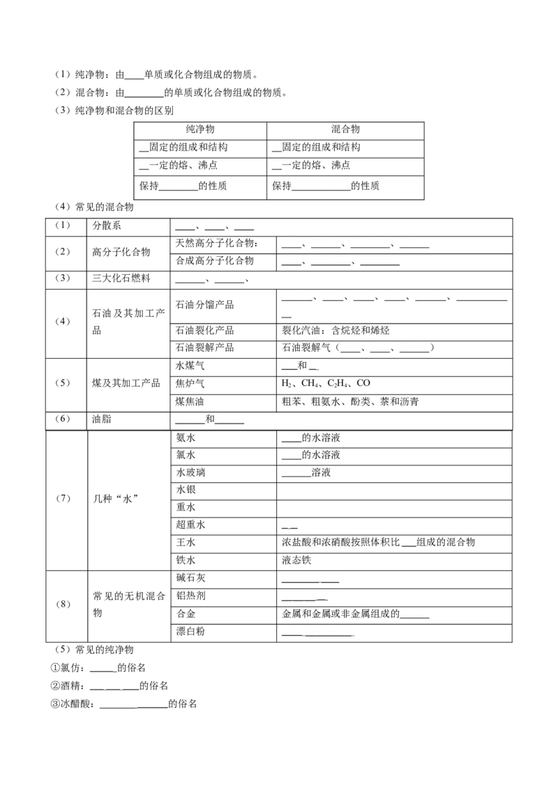 第01讲物质的分类及转化（讲义）（原卷版）_05高考化学_新高考复习资料_2025年新高考资料_上好课2025年高考化学一轮复习讲练测（新教材新高考）_第一章物质及其变化