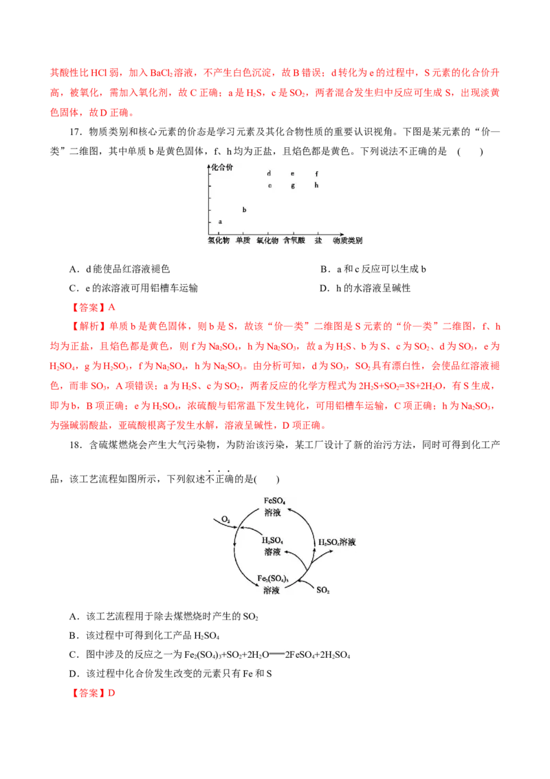 第02讲硫及其重要化合物(练习)(解析版)_05高考化学_2025年新高考资料_一轮复习_2025年高考化学一轮复习讲练测（新教材新高考）_第四章非金属及其化合物