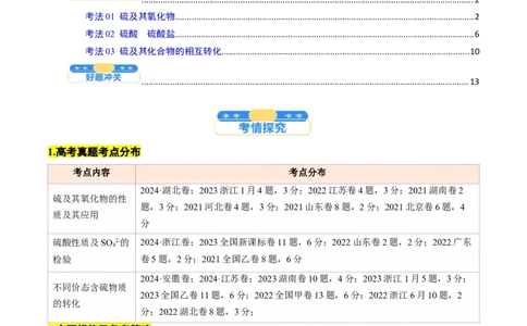 考点14硫及其化合物（核心考点精讲精练）-备战2025年高考化学一轮复习考点帮（新高考通用）（原卷版）_05高考化学_2025年新高考资料_一轮复习_备战2025年高考化学一轮复习考点帮