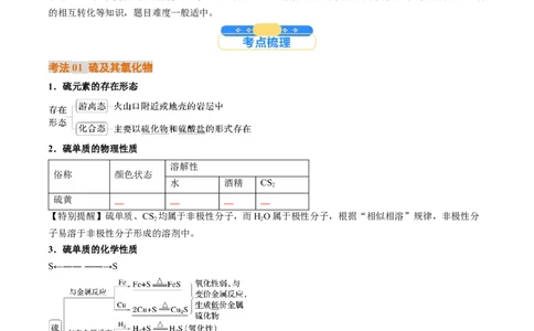 考点14硫及其化合物（核心考点精讲精练）-备战2025年高考化学一轮复习考点帮（新高考通用）（原卷版）_05高考化学_2025年新高考资料_一轮复习_备战2025年高考化学一轮复习考点帮