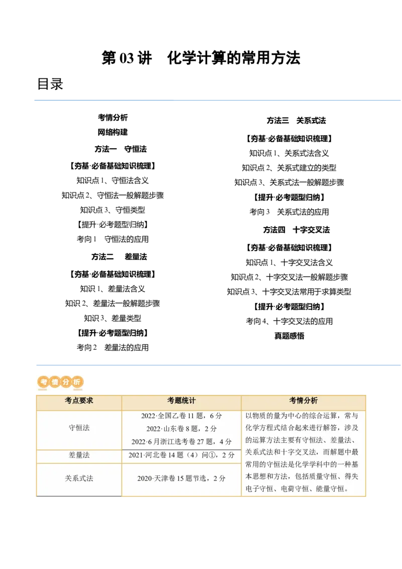 第03讲化学计算的常用方法（讲义）（解析版）_05高考化学_2024年新高考资料_1.2024一轮复习_2024年高考化学一轮复习讲练测（新教材新高考）