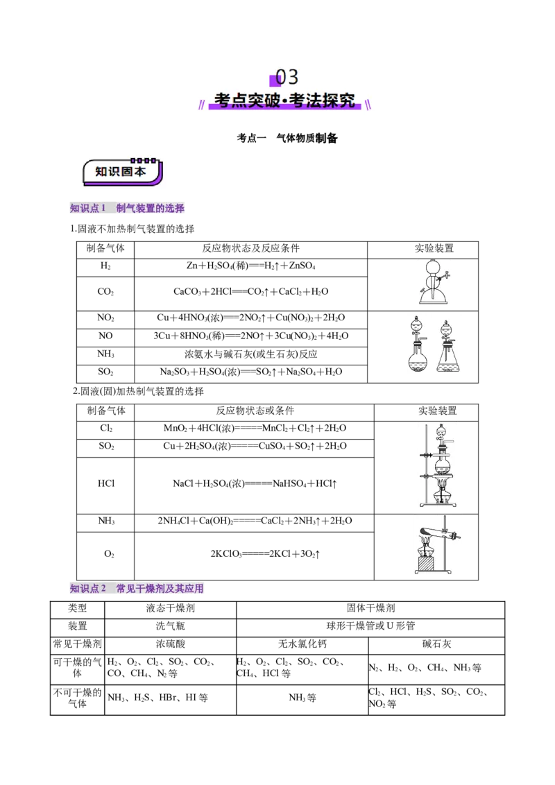 第03讲常见物质的制备(讲义)(原卷版)_05高考化学_2025年新高考资料_一轮复习_2025年高考化学一轮复习讲练测（新教材新高考）_第十章化学实验基础与探究