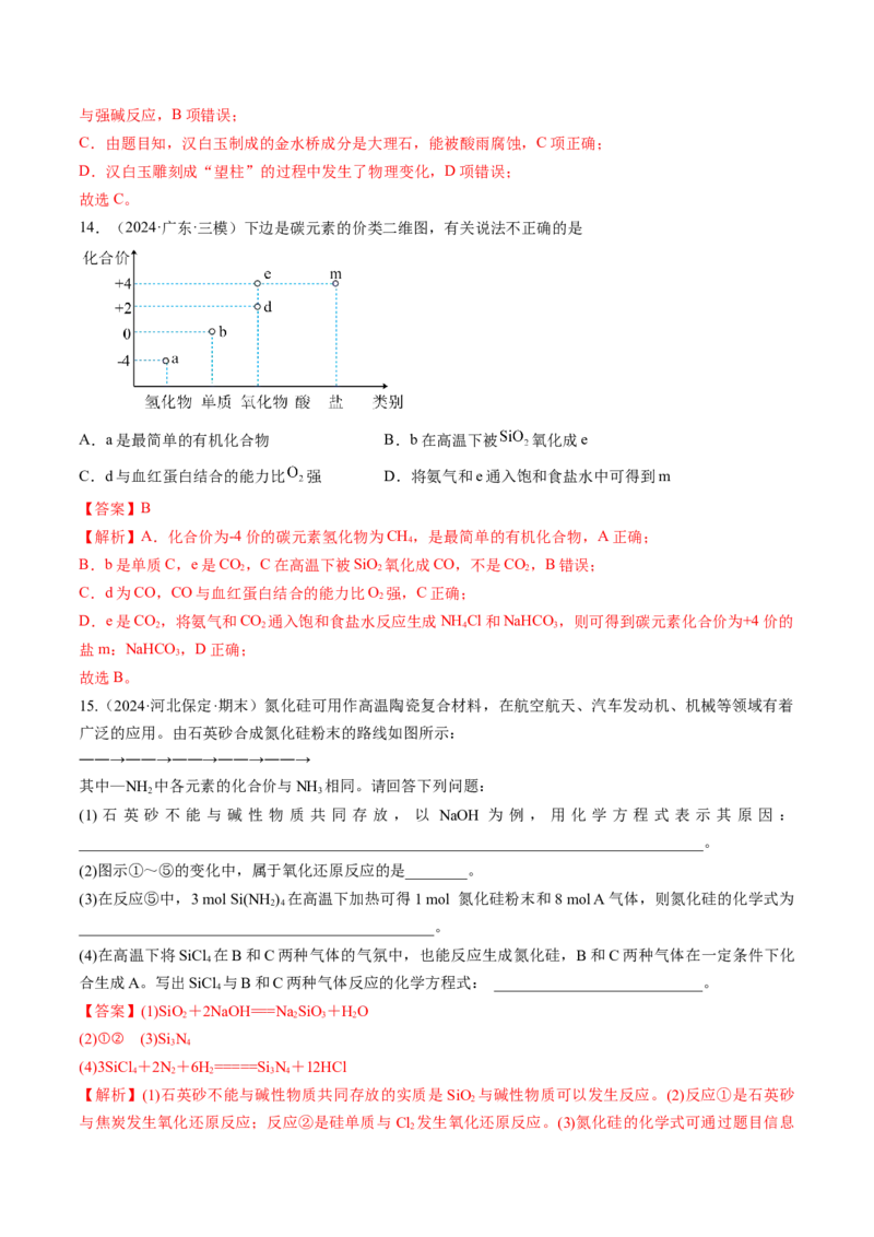 考点16碳、硅及无机非全属材料（核心考点精讲精练）-备战2025年高考化学一轮复习考点帮（新高考通用）（解析版）_05高考化学_2025年新高考资料_一轮复习