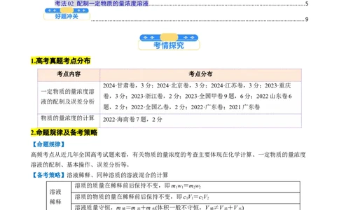 考点07物质的量浓度（核心考点精讲精练）-备战2025年高考化学一轮复习考点帮（新高考通用）（原卷版）_05高考化学_2025年新高考资料_一轮复习_备战2025年高考化学一轮复习考点帮