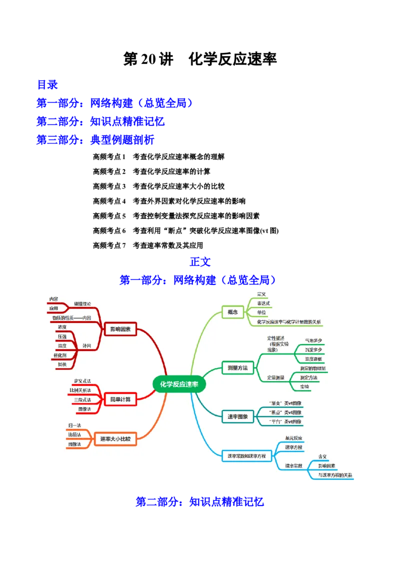 第20讲化学反应速率（讲）-2023年高考化学一轮复习讲练测（全国通用）（原卷版）_05高考化学_通用版（老高考）复习资料_2023年复习资料_一轮复习