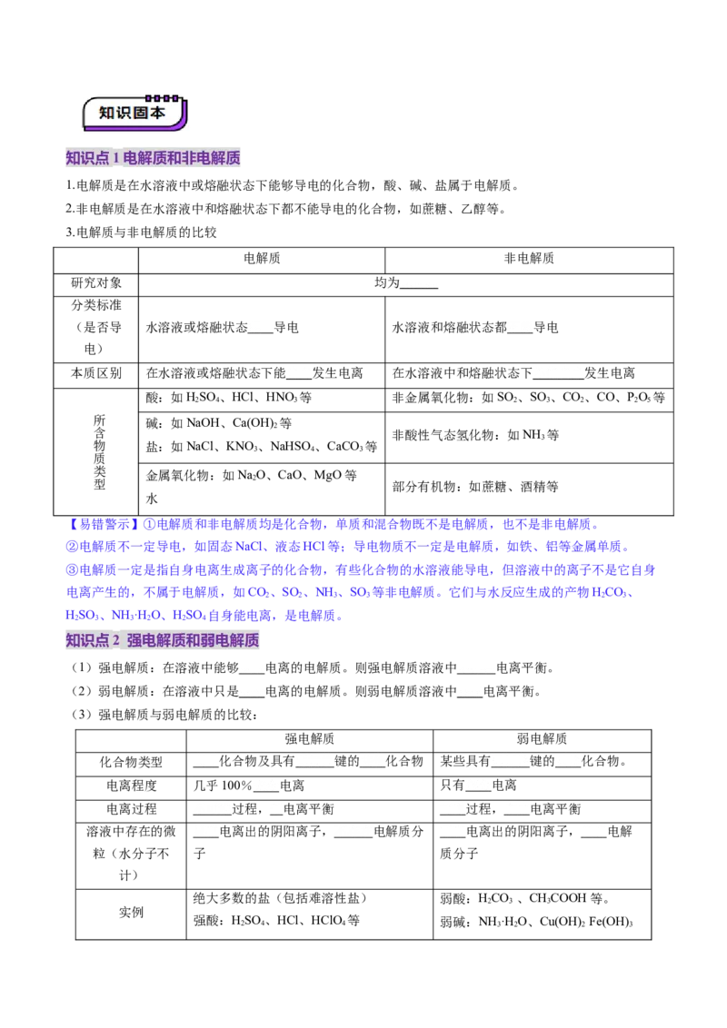 第02讲离子反应、离子方程式（讲义）（原卷版）_05高考化学_2025年新高考资料_一轮复习_2025年高考化学一轮复习讲练测（新教材新高考）_第一章物质及其变化