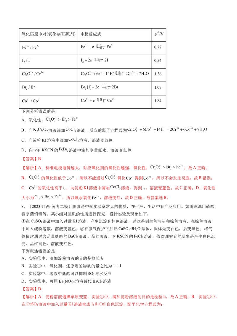 第07讲氧化还原反应（练习）（解析版）_05高考化学_2024年新高考资料_1.2024一轮复习_2024年高考化学一轮复习讲练测（新教材新高考）