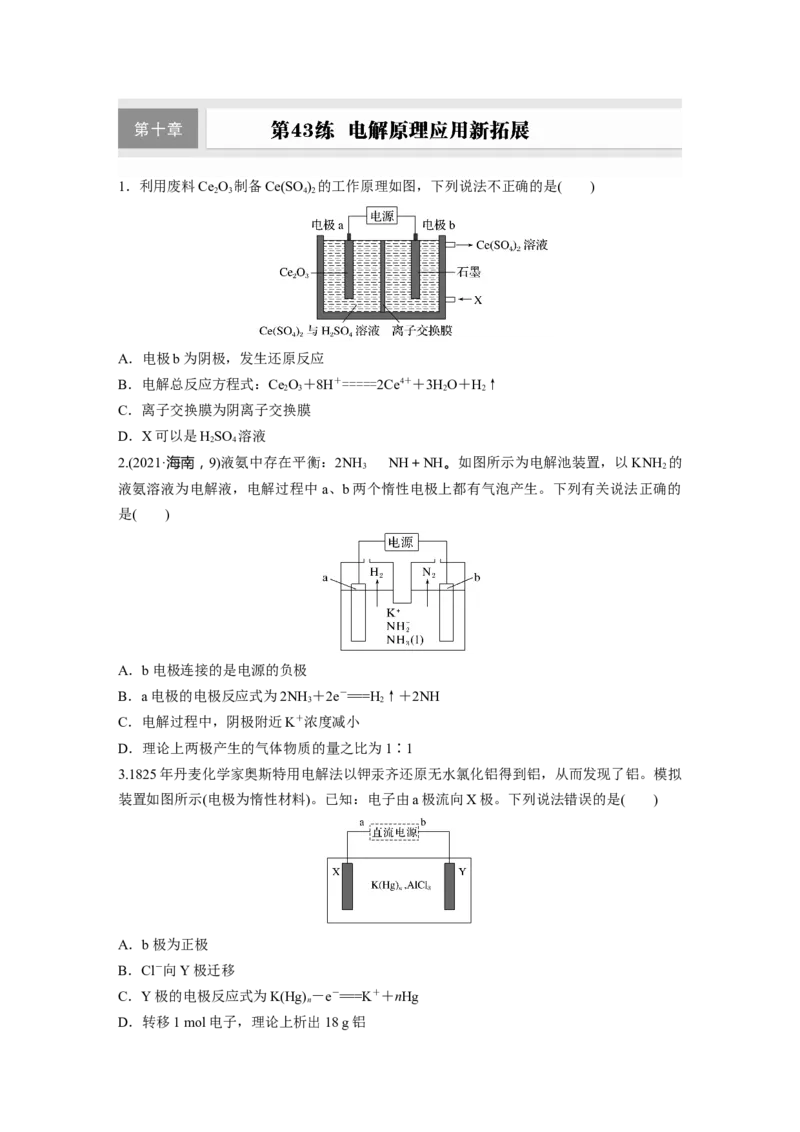 第十章　第43练　电解原理应用新拓展_05高考化学_2025年新高考资料_一轮复习_2025大一轮复习讲义+课件（完结）_2025大一轮复习讲义化学学生用书Word版文档全书_2025一轮复习74练