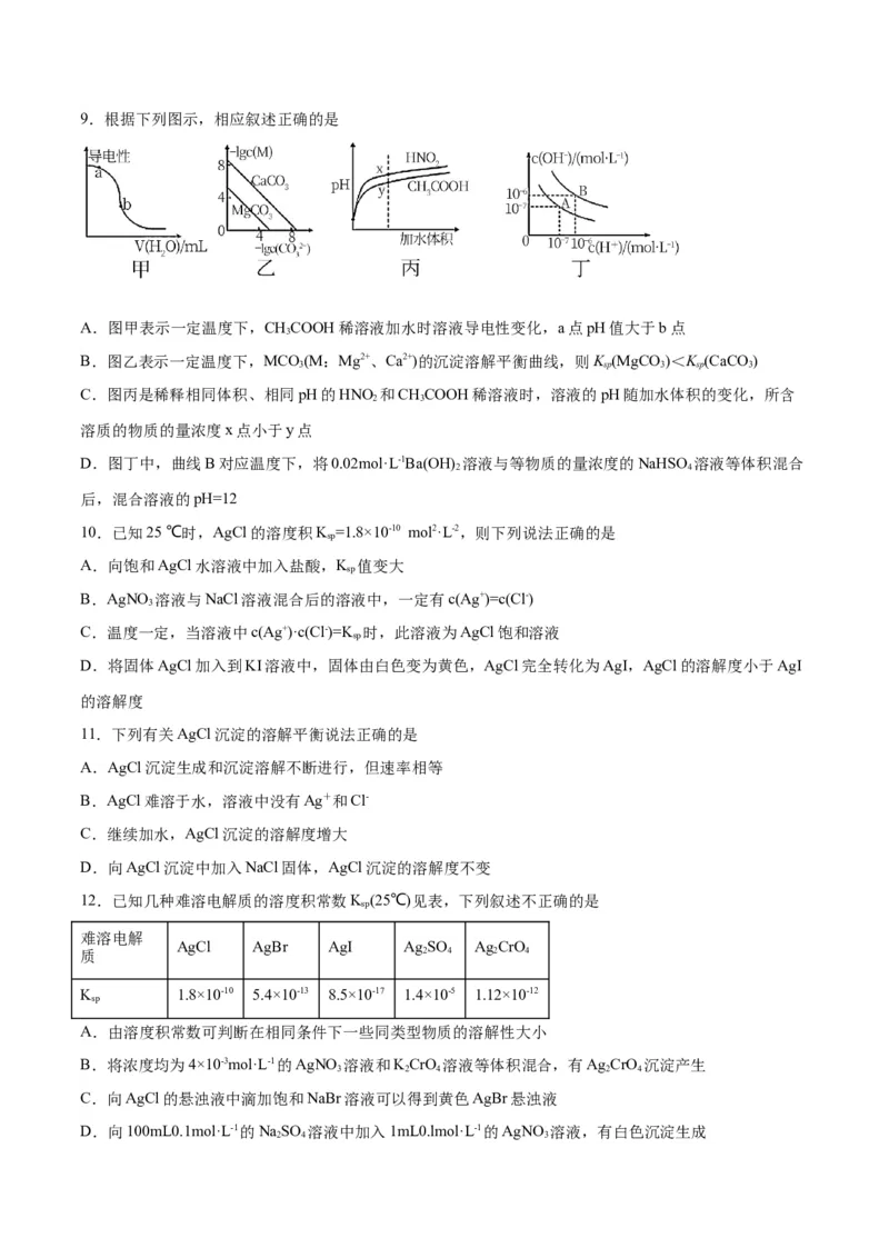 第24讲沉淀溶解平衡（练）-2024年高考化学大一轮复习精讲精练+专题讲座（原卷版）_05高考化学_2024年新高考资料_1.2024一轮复习_2024年高考化学大一轮复习精讲精练+专题讲座