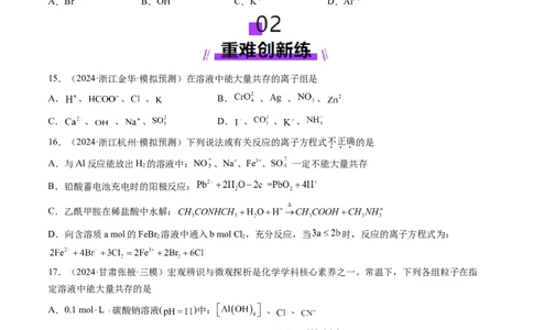 第03讲离子共存、离子的检验与推断（练习）（原卷版）_05高考化学_新高考复习资料_2025年新高考资料_上好课2025年高考化学一轮复习讲练测（新教材新高考）_第一章物质及其变化