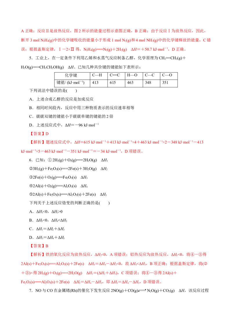 第15讲化学反应的热效应（练）解析版_05高考化学_新高考复习资料_2022年新高考资料_2022年高考化学一轮复习讲练测（新教材新高考）
