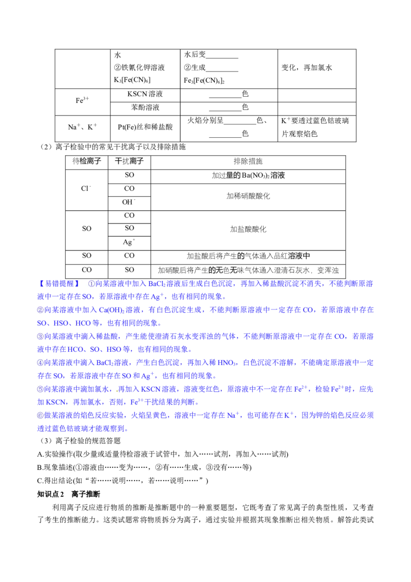 第06讲离子共存、离子的检验与推断（讲义）（原卷版）_05高考化学_2024年新高考资料_1.2024一轮复习_2024年高考化学一轮复习讲练测（新教材新高考）