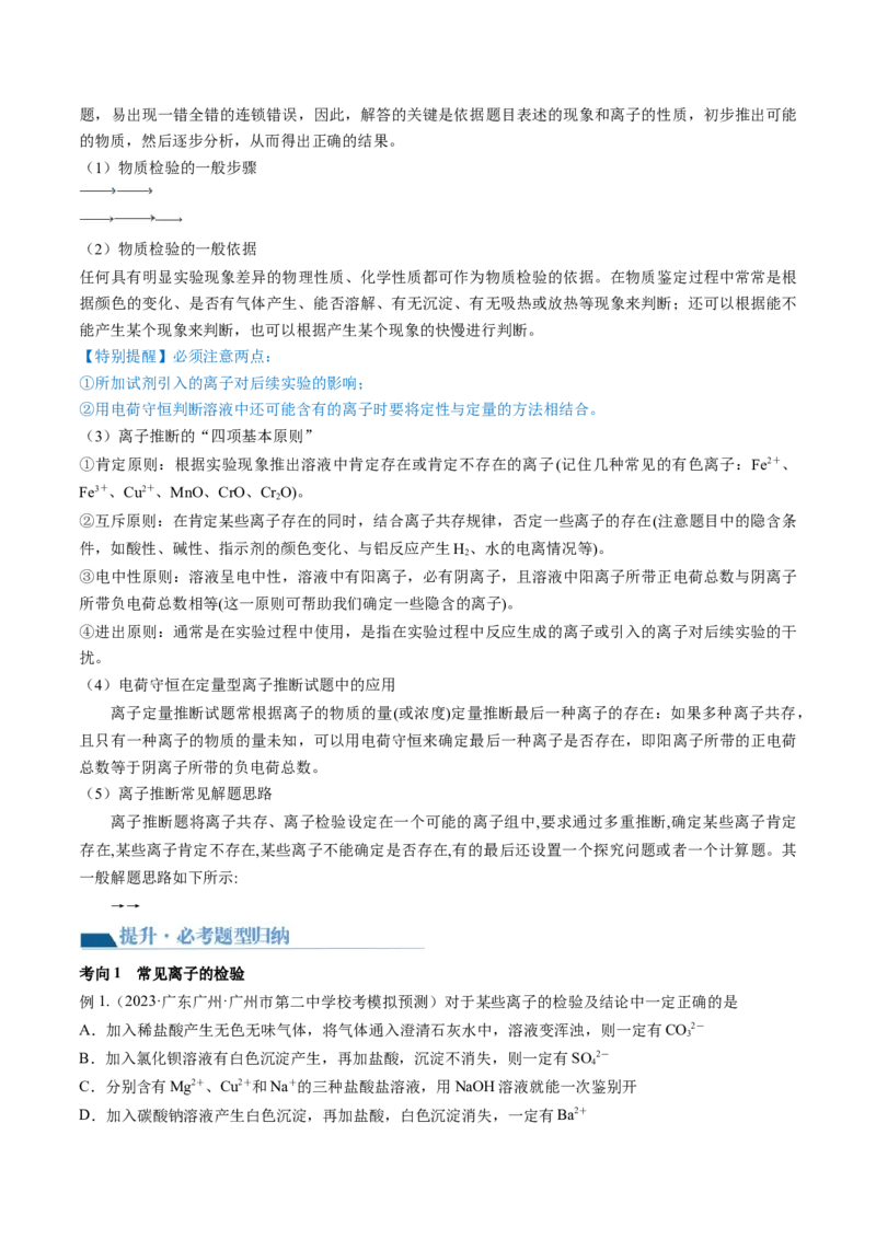 第06讲离子共存、离子的检验与推断（讲义）（原卷版）_05高考化学_2024年新高考资料_1.2024一轮复习_2024年高考化学一轮复习讲练测（新教材新高考）
