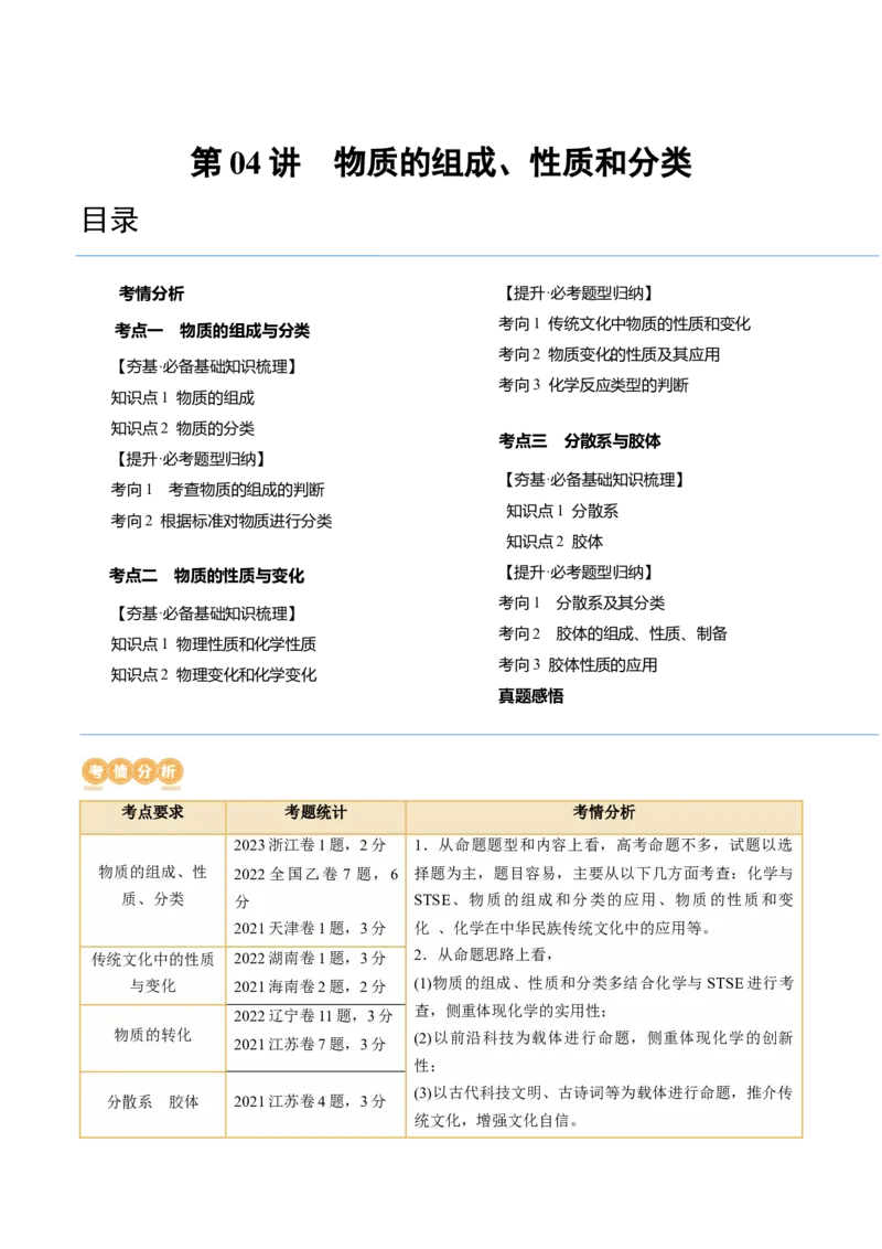 第04讲物质的组成、性质和分类（讲义）（解析版）_05高考化学_2024年新高考资料_1.2024一轮复习_2024年高考化学一轮复习讲练测（新教材新高考）