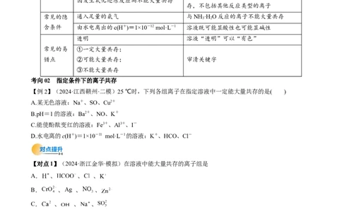 考点03离子共存离子检验与推断（核心考点精讲精练）-备战2025年高考化学一轮复习考点帮（新高考通用）（原卷版）_05高考化学_2025年新高考资料_一轮复习