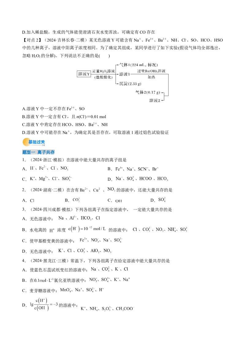 考点03离子共存离子检验与推断（核心考点精讲精练）-备战2025年高考化学一轮复习考点帮（新高考通用）（原卷版）_05高考化学_2025年新高考资料_一轮复习