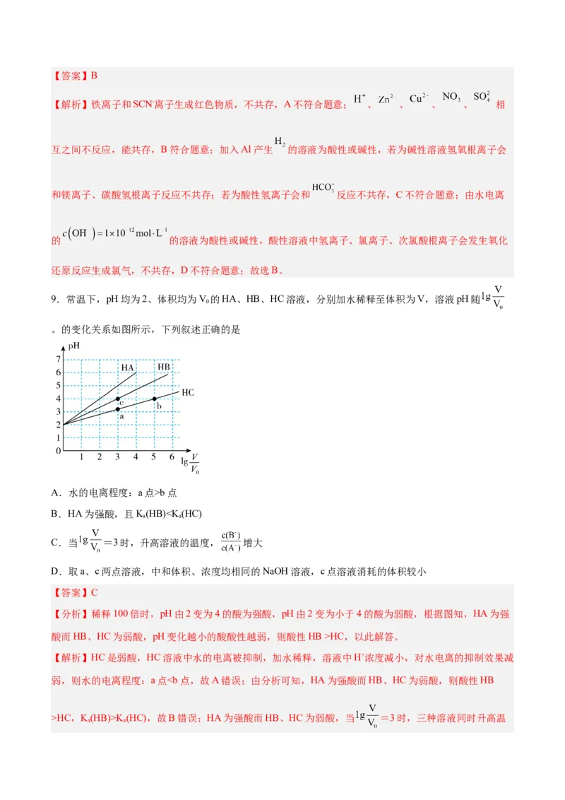 第22讲水的电离与溶液的pH（练）-2024年高考化学大一轮复习精讲精练+专题讲座（解析版）_05高考化学_2024年新高考资料_1.2024一轮复习