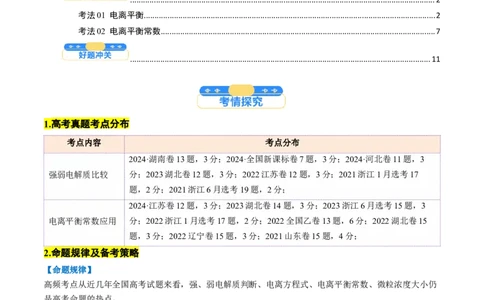 考点29电离平衡（核心考点精讲精练）-备战2025年高考化学一轮复习考点帮（新高考通用）（原卷版）_05高考化学_2025年新高考资料_一轮复习_备战2025年高考化学一轮复习考点帮