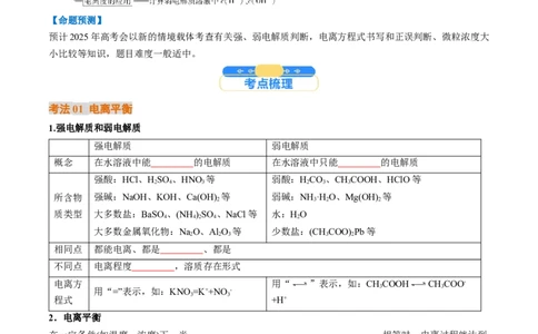 考点29电离平衡（核心考点精讲精练）-备战2025年高考化学一轮复习考点帮（新高考通用）（原卷版）_05高考化学_2025年新高考资料_一轮复习_备战2025年高考化学一轮复习考点帮