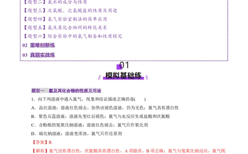 第01讲氯及其重要化合物(练习)(解析版)_05高考化学_2025年新高考资料_一轮复习_2025年高考化学一轮复习讲练测（新教材新高考）_第四章非金属及其化合物