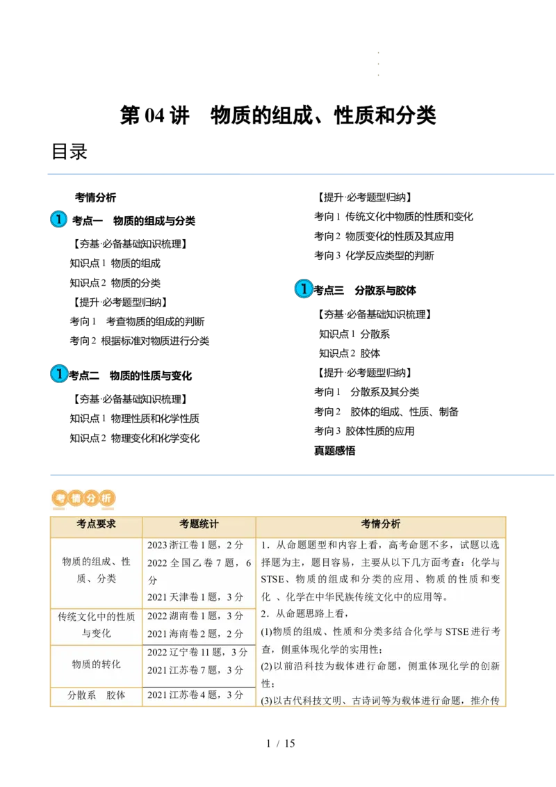 第04讲物质的组成、性质和分类（讲义）（原卷版）_05高考化学_新高考复习资料_2024年新高考资料_一轮复习资料_完2024年高考化学一轮复习讲练测(课件+讲义+练习)（新高考）
