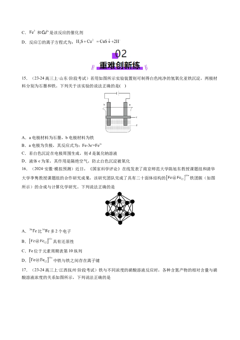 第02讲铁及其重要化合物（练习）（原卷版）_05高考化学_2025年新高考资料_一轮复习_2025年高考化学一轮复习讲练测（新教材新高考）_第三章金属及其化合物