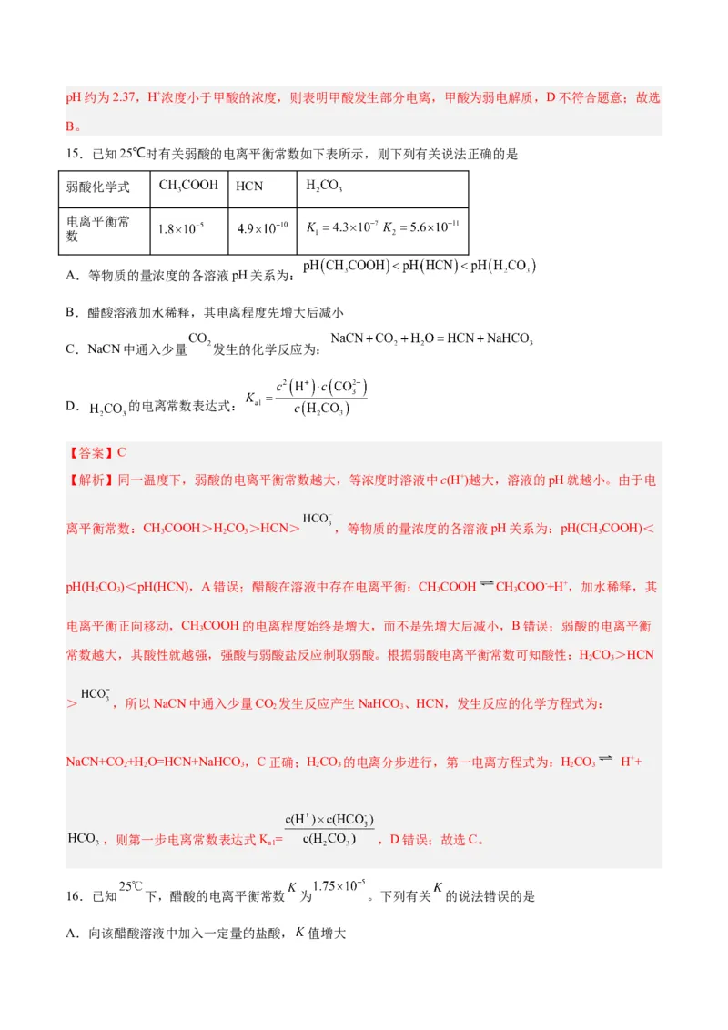 第21讲电离平衡（练）-2024年高考化学大一轮复习精讲精练+专题讲座（解析版）_05高考化学_2024年新高考资料_1.2024一轮复习_2024年高考化学大一轮复习精讲精练+专题讲座