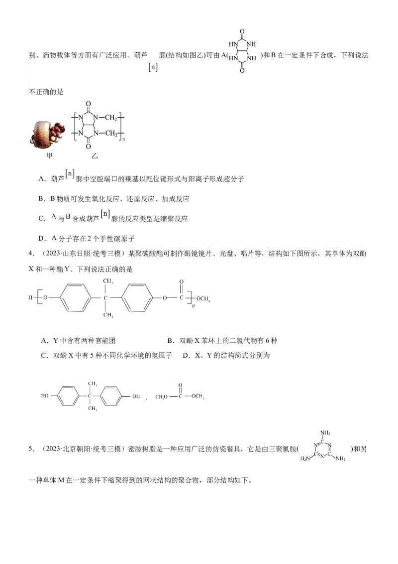 考点4生物大分子和合成高分子（核心考点精讲精练）-备战2024年高考化学一轮复习考点帮（新高考专用）（原卷版）_05高考化学_新高考复习资料_2024年新高考资料_一轮复习资料
