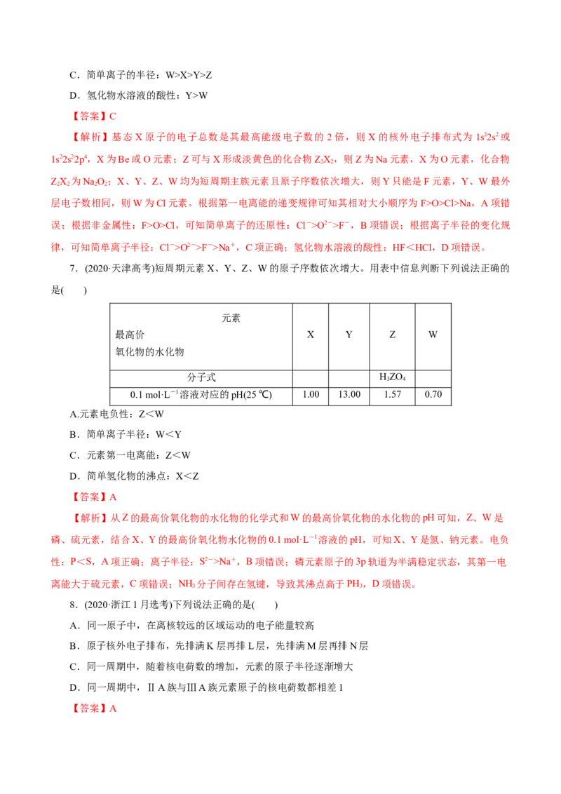 第14讲元素周期律和元素周期表（练）-2023年高考化学一轮复习讲练测（新教材新高考）（解析版）_05高考化学_新高考复习资料_2023年新高考资料_一轮复习