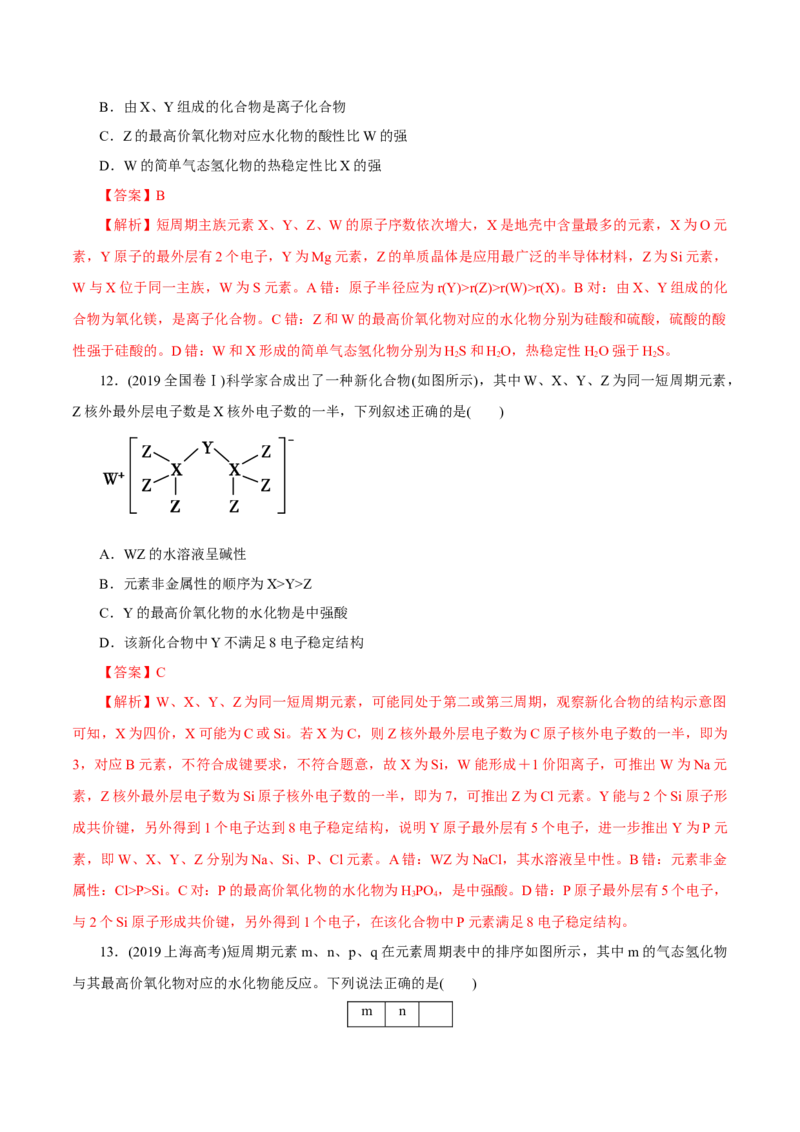 第14讲元素周期律和元素周期表（练）-2023年高考化学一轮复习讲练测（新教材新高考）（解析版）_05高考化学_新高考复习资料_2023年新高考资料_一轮复习