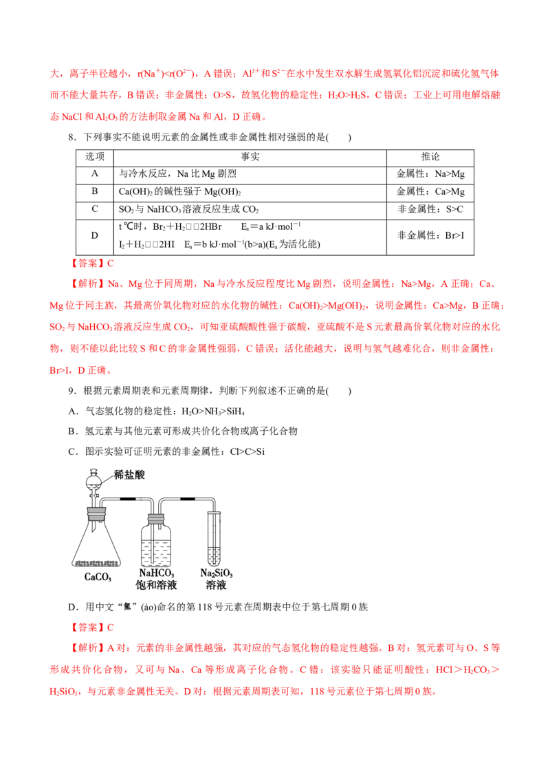 第14讲元素周期律和元素周期表（练）-2023年高考化学一轮复习讲练测（新教材新高考）（解析版）_05高考化学_新高考复习资料_2023年新高考资料_一轮复习