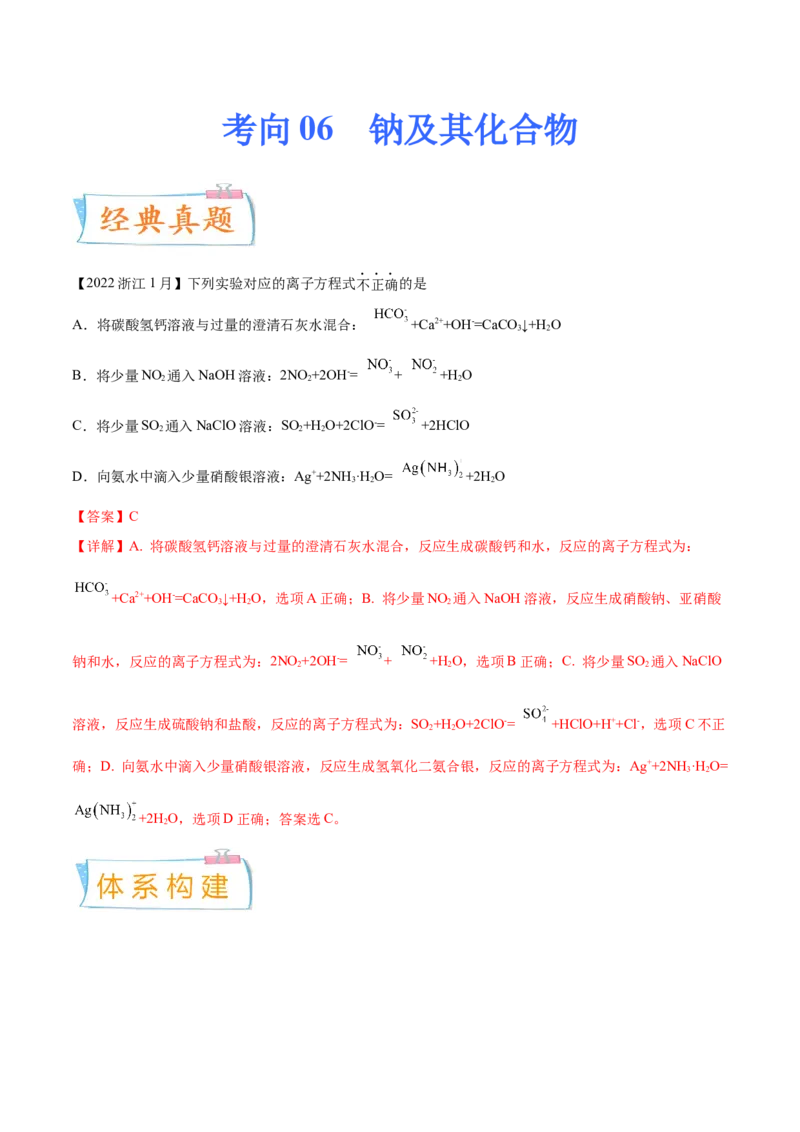 考向06钠及其化合物-备战2023年高考化学一轮复习考点微专题（新高考地区专用）_05高考化学_新高考复习资料_2023年新高考资料_一轮复习