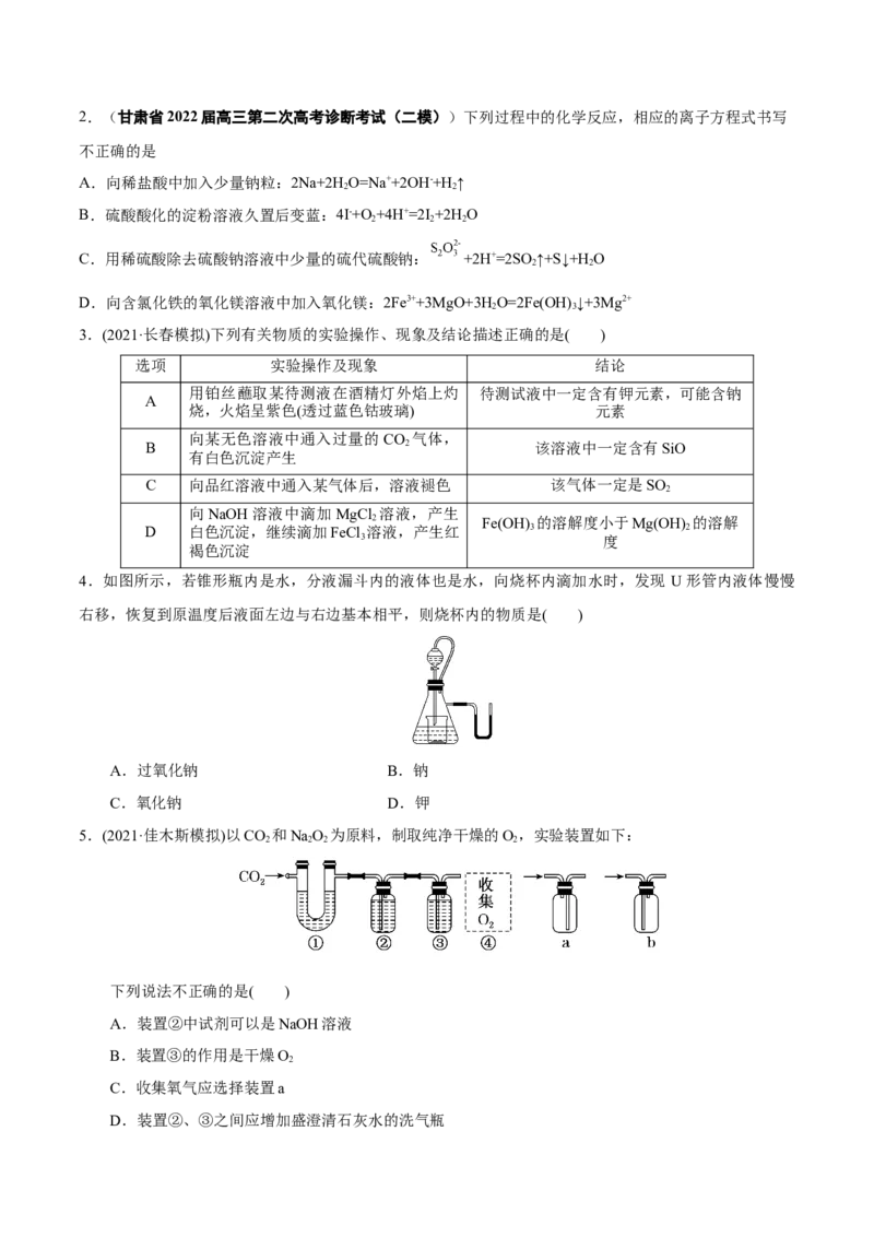 考向06钠及其化合物-备战2023年高考化学一轮复习考点微专题（新高考地区专用）_05高考化学_新高考复习资料_2023年新高考资料_一轮复习