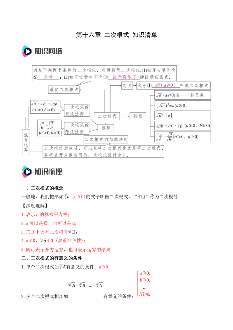 第十六章二次根式知识清单（解析版）_初中数学_八年级数学下册（人教版）_知识点总结_知识清单