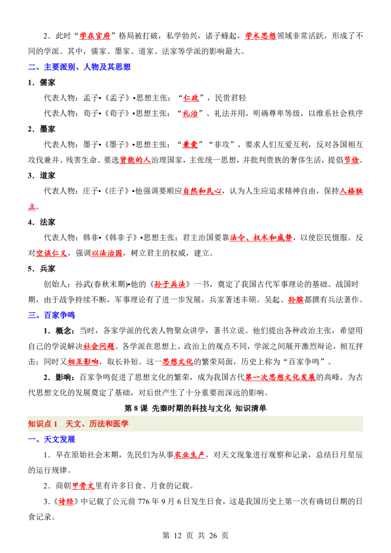 24新教材人教版七上历史知识点清单_24秋《初中各科知识点梳理》_2024秋《名师总结》知识点789年级全科_24秋《名师总结》知识点七年级全科