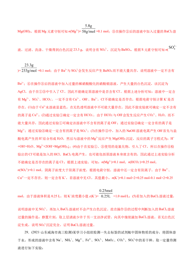 解密04离子反应(集训)(解析版)_05高考化学_新高考复习资料_2021新高考资料_高频考点解密2021年高考化学二轮复习讲义+分层训练（浙江专版）3.28更新
