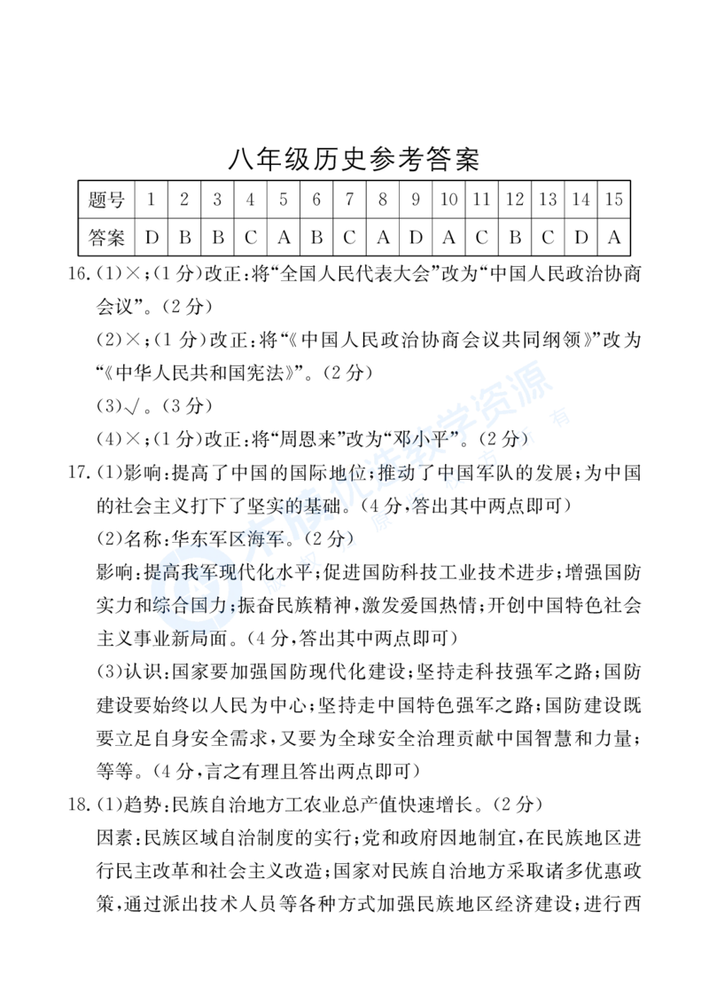 8历第三次月考安徽省芜湖市部分学校2024-2025学年八年级下学期5月月考历史试题_新八下历史_13、月考真题试卷