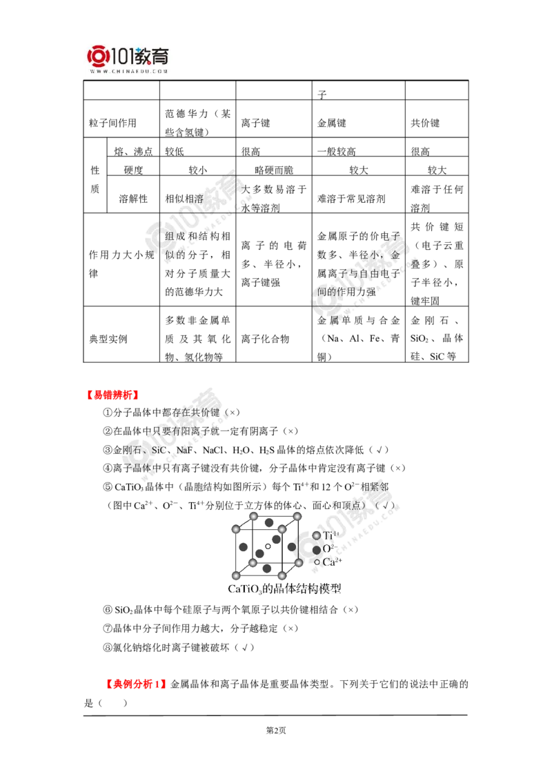 019专题：物质结构与性质综合复习晶体结构与性质_新人教版高二化学选修一、二、三_新人教版高中化学选择性必修第二册_高二化学（选择性必修第二册）学案练习