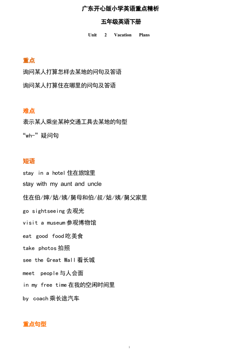1_《小学各科知识点》_小学英语《知识梳理》3-6年级上下册_下册_开心版小学英语3-6年级下册_五下_unit2