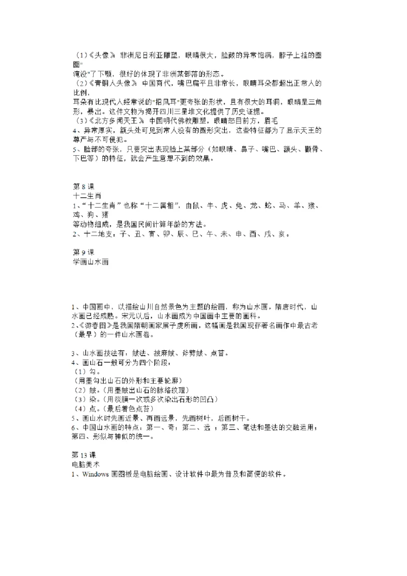 人教版小学美术五年级上册全册知识点_《小学各科知识点》_小学美术《知识梳理》1-6年级上下册_上册