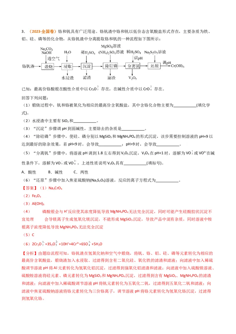 题型16无机化工流程综合分析（解析版）_05高考化学_2024年新高考资料_2.2024二轮复习_2024年高考化学二轮热点题型归纳与变式演练（新高考通用）