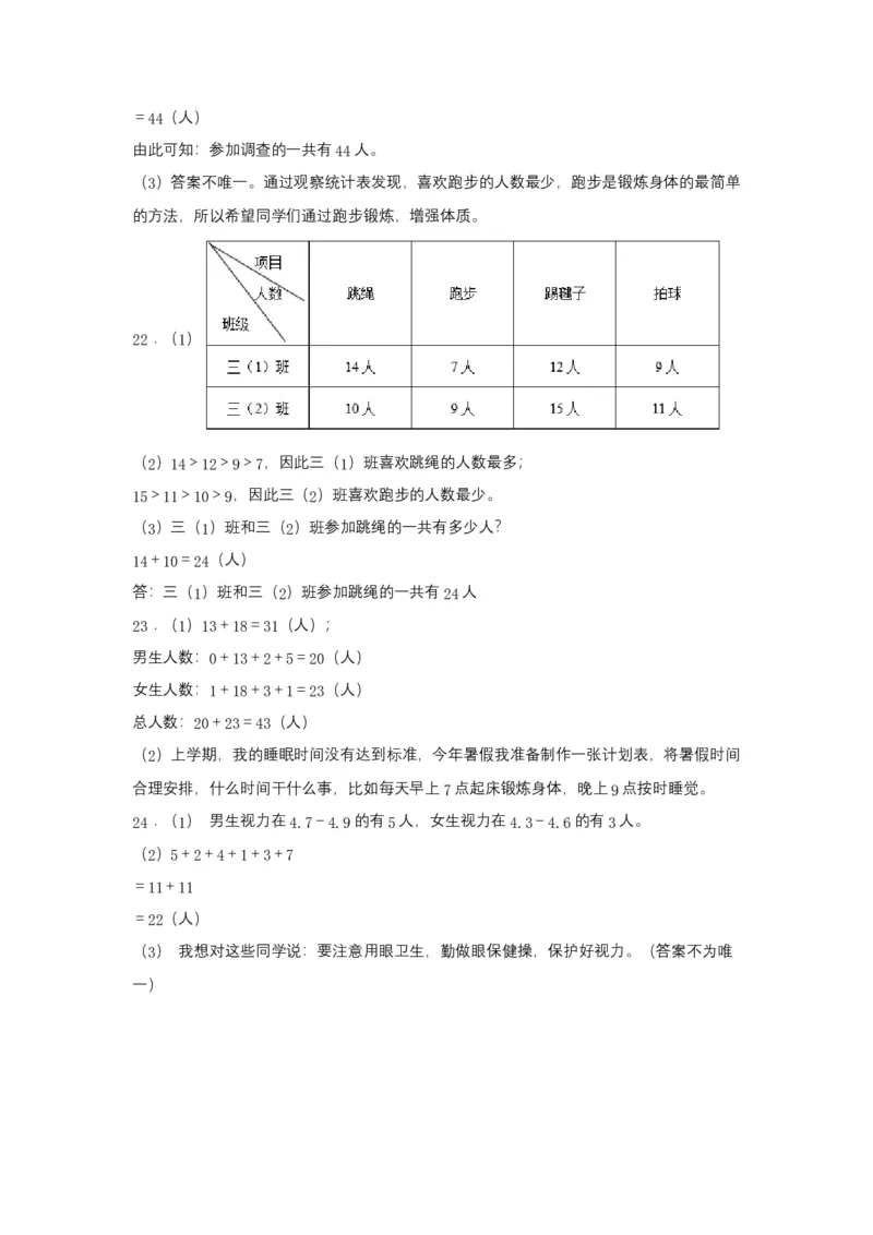 分层训练三年级下册数学单元测试-第三单元复式统计表（基础卷）人教版（含答案）_26春人教版数学三下_00、更新资料3月18日_单元测试(4)_分层测试卷16套